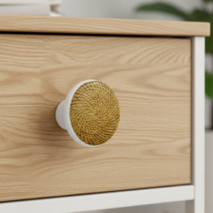 Wicker Rattan Boho  Ceramic Knob