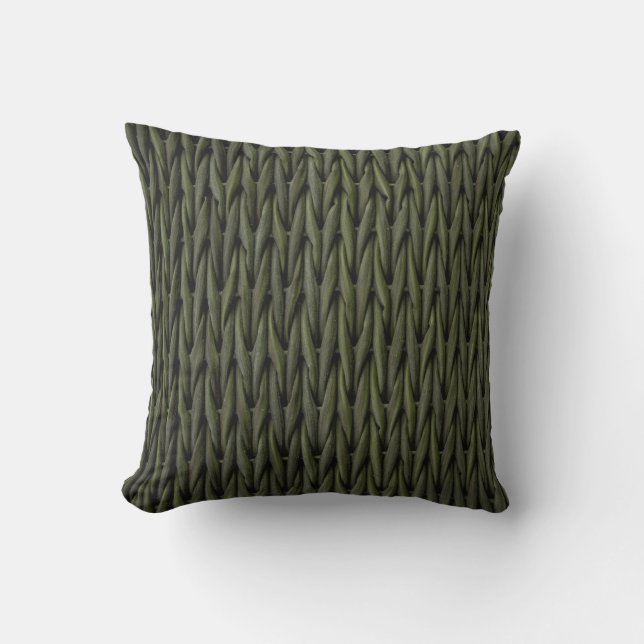 Wicker Rattan look Woven Boho Basket Weave Green Cushion (Front)