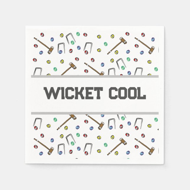 Wicket Cool Croquet Pun Hand-Illustrated Unique Napkin (Front)