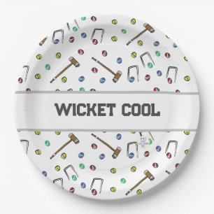 Wicket Cool Croquet Pun Hand-Illustrated Unique Paper Plate