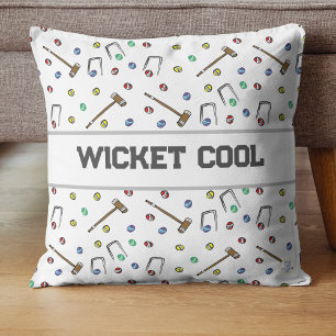 Wicket Cool Croquet Pun Hand-Illustrated Whimsical Cushion