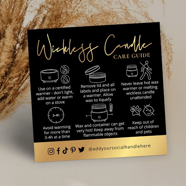 Wickless Candle Black & Gold Script Logo Care Card (Creator Uploaded)