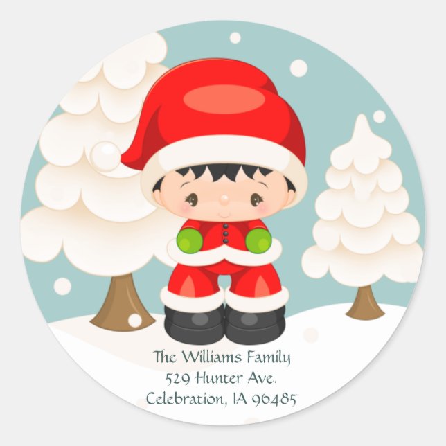 Widdle Wonders Santa Boy Round Address Label (Front)