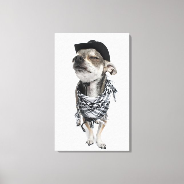 Wide-angle of a Chihuahua with his eyes closed Canvas Print (Front)
