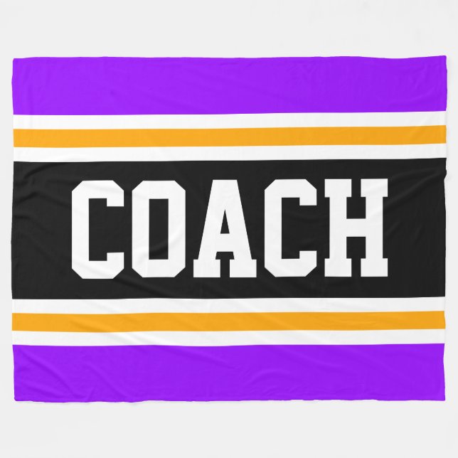 Wide Athletic Purple Black COACH Racing Stripes Fleece Blanket (Front (Horizontal))