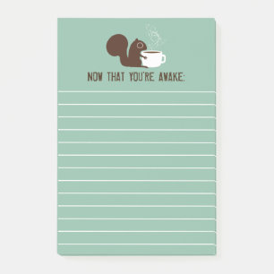 Wide Awake Squirrel Coffee Lover Cute Lined Paper Post-it Notes