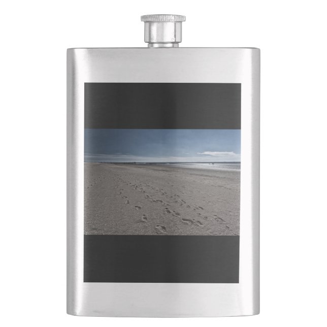Wide beach at the North Sea Hip Flask (Front)