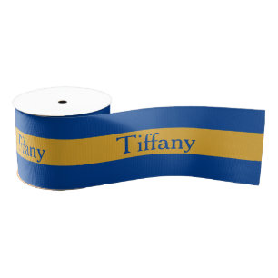 Wide Blue and Gold Personalise Grosgrain Ribbon