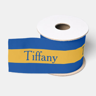 Wide Blue and Gold Personalise Grosgrain Ribbon