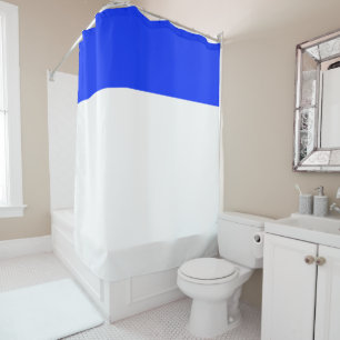 Wide Bright Blue Stripe Crisp White Colour Block Shower Curtain