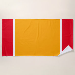 Wide Bright Golden Yellow White Sporty Red Stripes Beach Towel