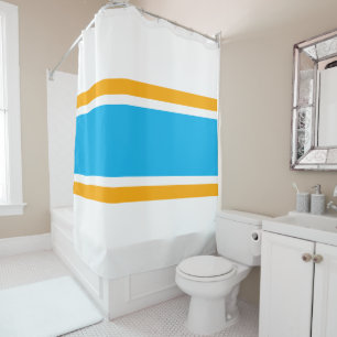 Wide Bright Sky Blue White Orange Racing Stripes Shower Curtain