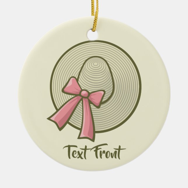 Wide Brimmed Hat Yellow Ceramic Tree Decoration (Front)