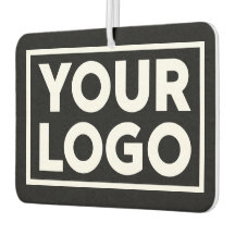 Wide Business Logo and Custom Text on Black Car Air Freshener