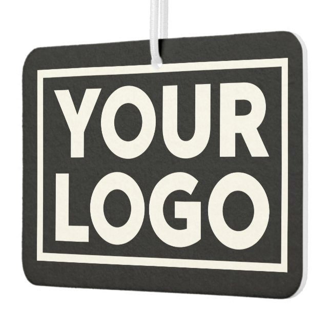 Wide Business Logo and Custom Text on Black Car Air Freshener (Left)