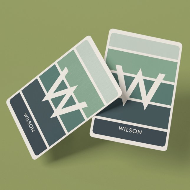 Wide Deep Green Gradient Striped Monogram Personal Playing Cards (Creator Uploaded)
