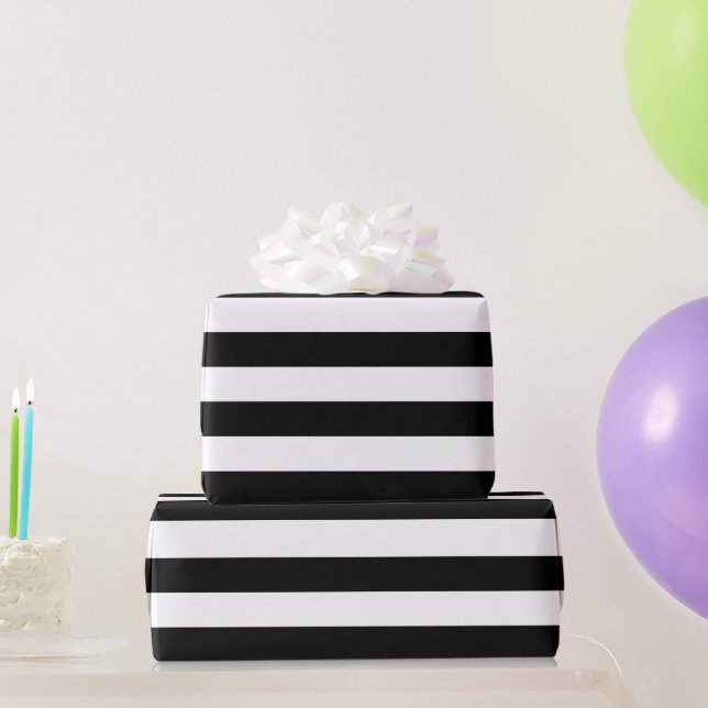 Wide Deepest Black and White Striped Pattern Wrapping Paper (Party Gifts)