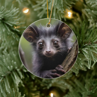 "Wide-Eyed Aye-Aye in a Tree" Ceramic Tree Decoration