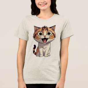 Wide Eyed Excited Kitten Cartoon Tri-Blend Shirt