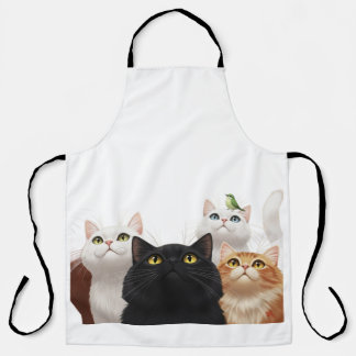 Wide-Eyed Group of Cats Pet Illustration Apron