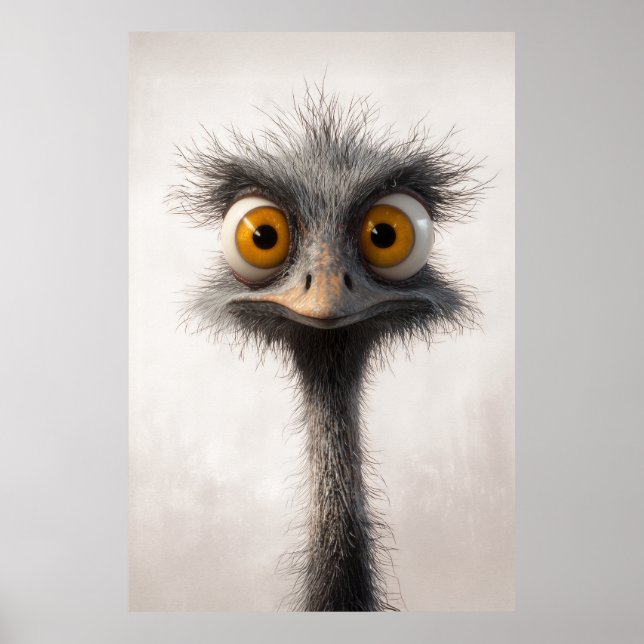 Wide-Eyed Ostrich Cartoon Portrait Poster (Front)
