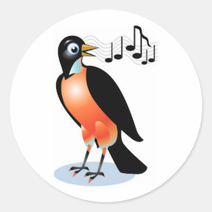 Wide eyed Red Breasted Robin Singing Classic Round Sticker