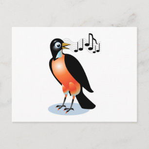 Wide eyed Red Breasted Robin Singing Postcard