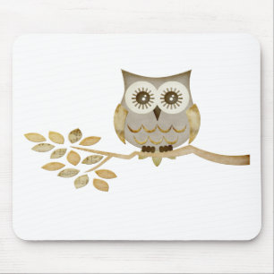 Wide Eyes Owl in Tree Mouse Mat