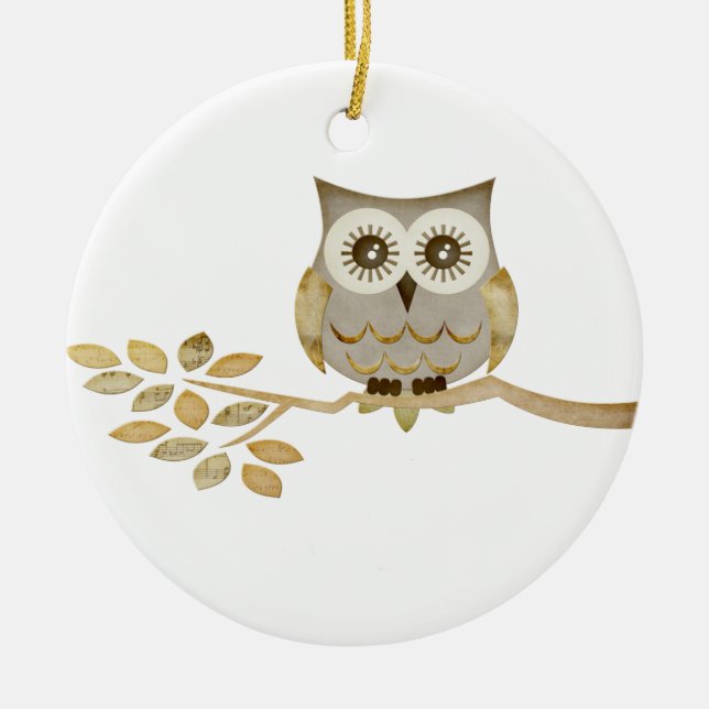 Wide Eyes Owl in Tree Ornament (Front)