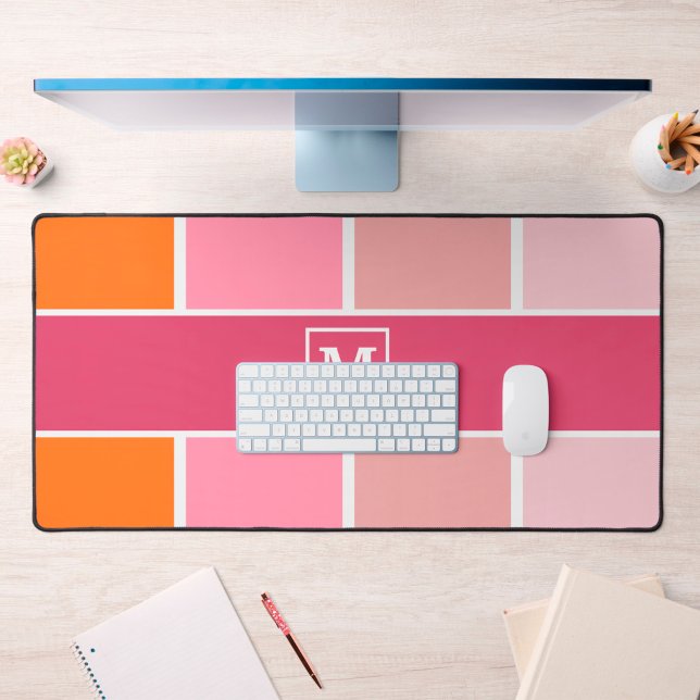 Wide Feminine Stripes with Monogram Desk Mat (colorful desk mat)