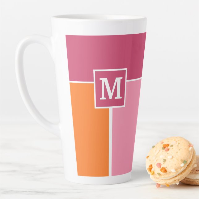 Wide Feminine Stripes with Monogram Latte Mug (In Situ)
