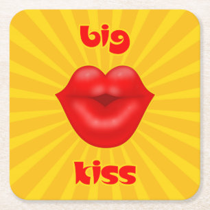 Wide Golden Solar Rays Red lips big kiss Square Paper Coaster