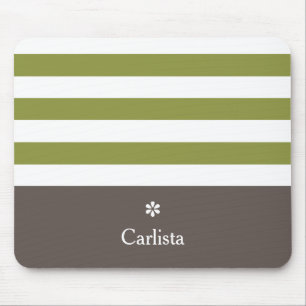 Wide Green Horizontal Stripes Brown Name Daisy Mouse Mat