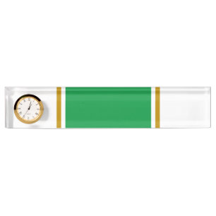 Wide Kelly Green Brown White Racing Stripes Clock Nameplate