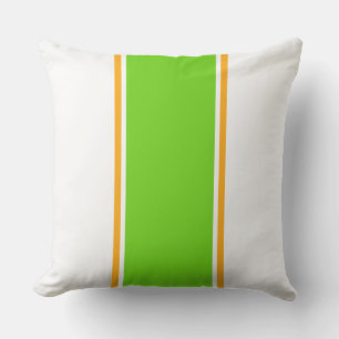 Wide Lime Yellow Centre Racing Stripes On White Cushion