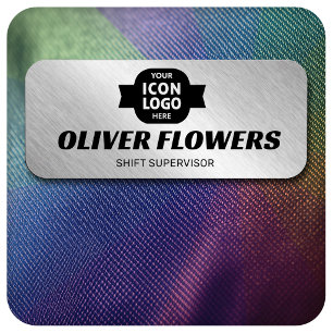 Wide Logo Brushed Silver Shimmer Employee  Name Tag