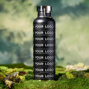Wide Logo Pattern Black Water Bottle