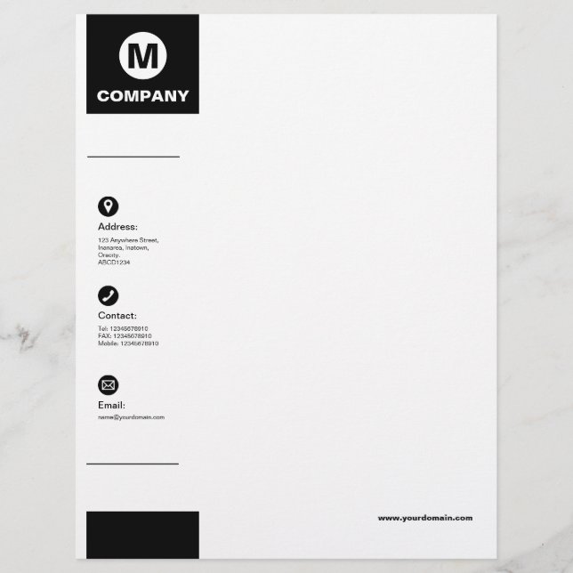 Wide Margin - Black Custom Letterhead (Front)