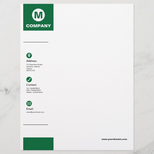 Wide Margin - Forest Green Custom Letterhead (Front)