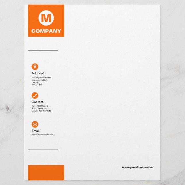 Wide Margin - Orange Custom Letterhead (Front)