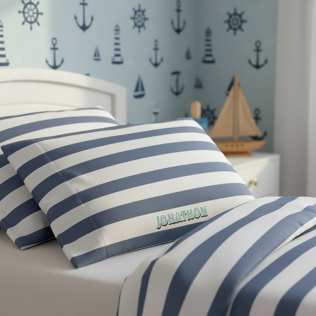 Wide Nautical Striped Weave Navy White ID1248 Pillowcase (Creator Uploaded)