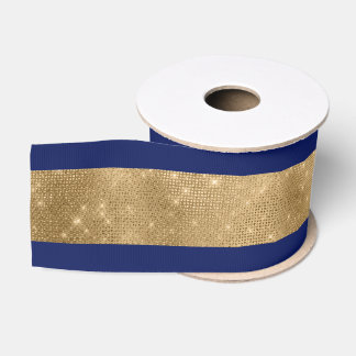 Wide Navy and Gold Ribbon Grosgrain Ribbon