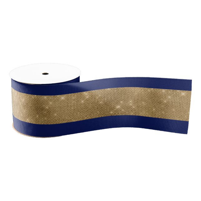 Wide Navy and Gold Ribbon Grosgrain Ribbon (Spool)