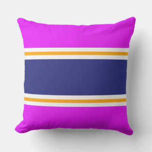 Wide Navy Yellow White Stripes On Tropical Pink Cushion