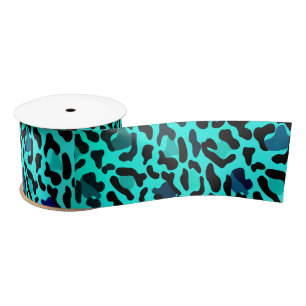 Wide Ocean Blue  Leopard Print Ribbon Satin Ribbon