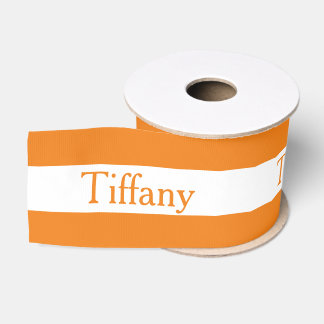 Wide Orange and White Personalise Grosgrain Ribbon