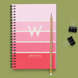 Wide Pink Gradient Striped Monogram Personal Notebook