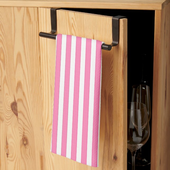 Wide Pink White Stripes Tea Towel (Thirds Fold)