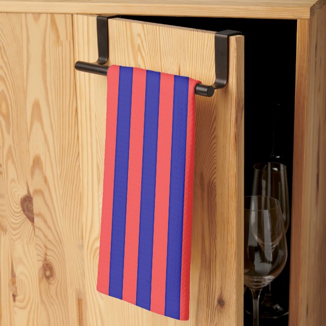 Wide Red And Blue Stripes Tea Towel (Thirds Fold)
