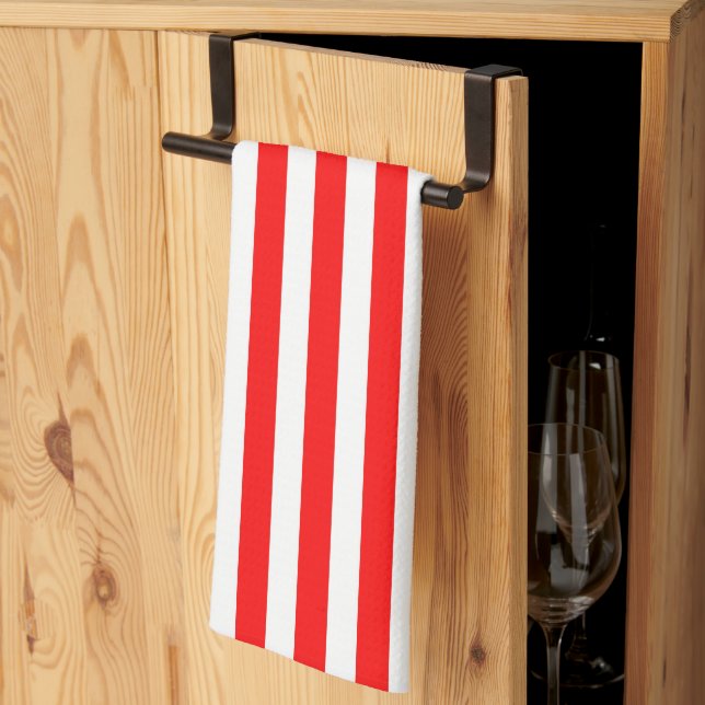 Wide Red White Stripes Tea Towel (Thirds Fold)